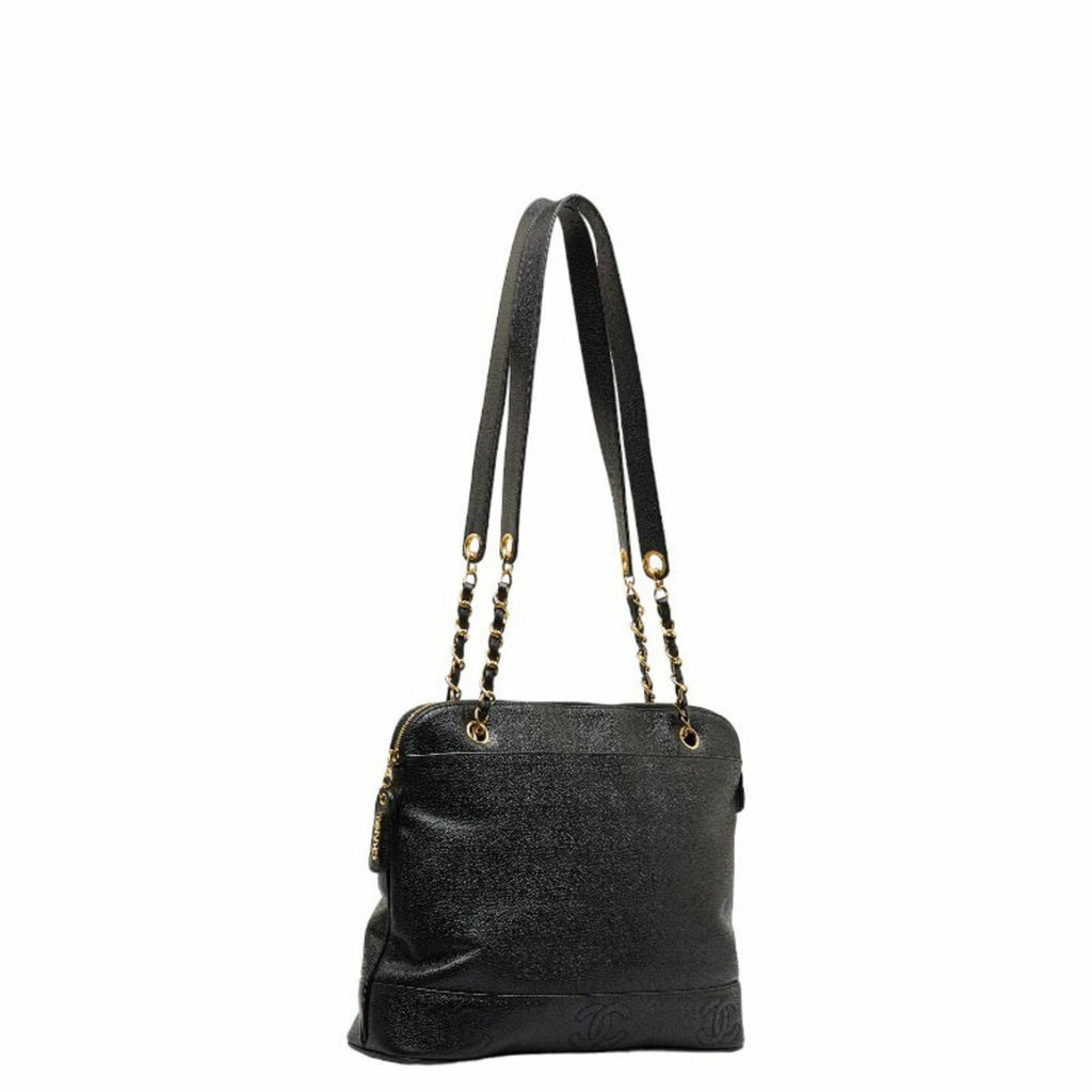 CHANEL Triple Coco Mark Chain Shoulder Bag Black Caviar Skin Women's