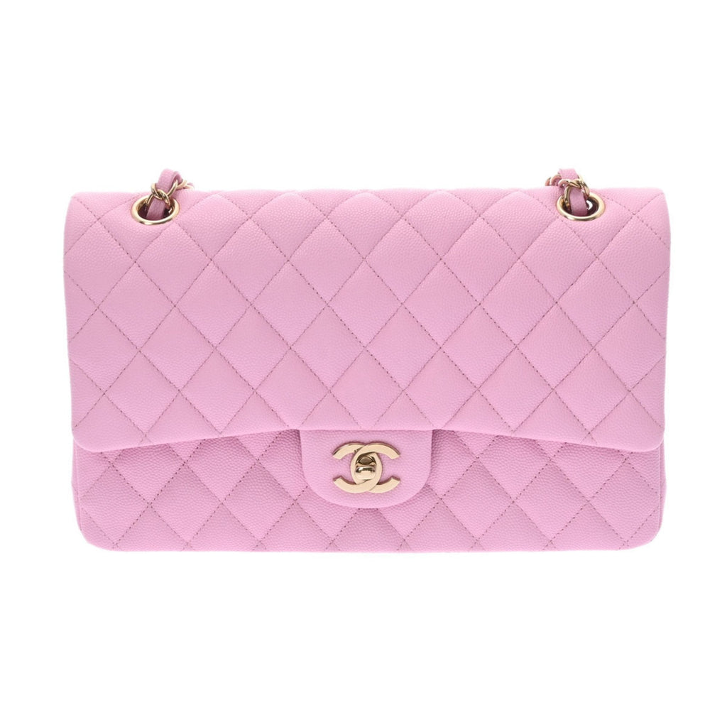 CHANEL matelasse W flap chain shoulder 25 pink ladies caviar skin bag