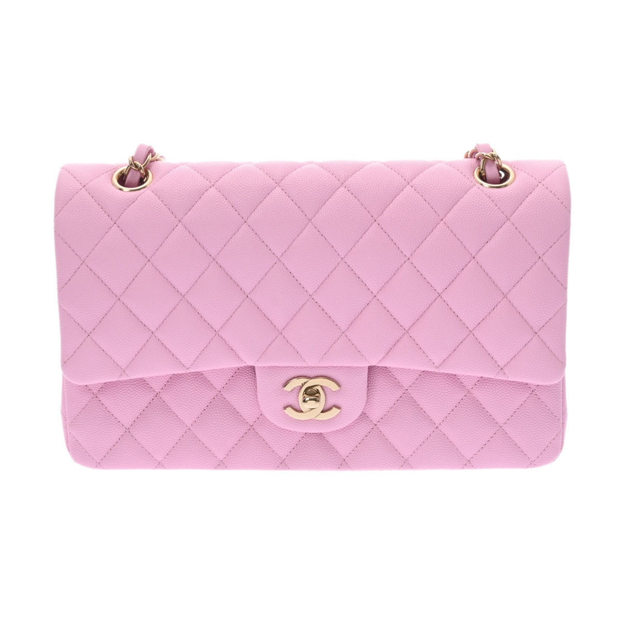 CHANEL matelasse W flap chain shoulder 25 pink ladies caviar skin bag