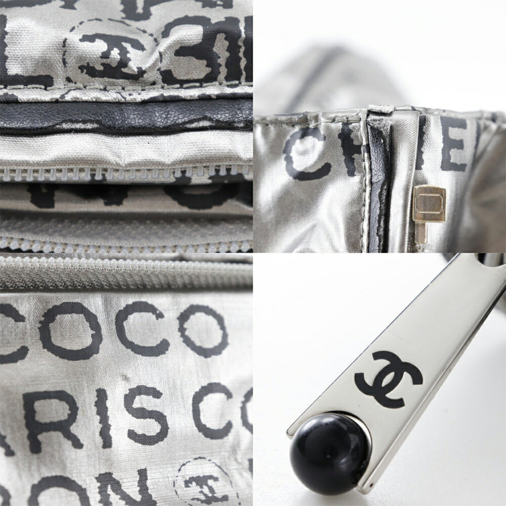 CHANEL Unlimited Tote Bag Logo Here Mark A46113 Nylon Silver Ladies