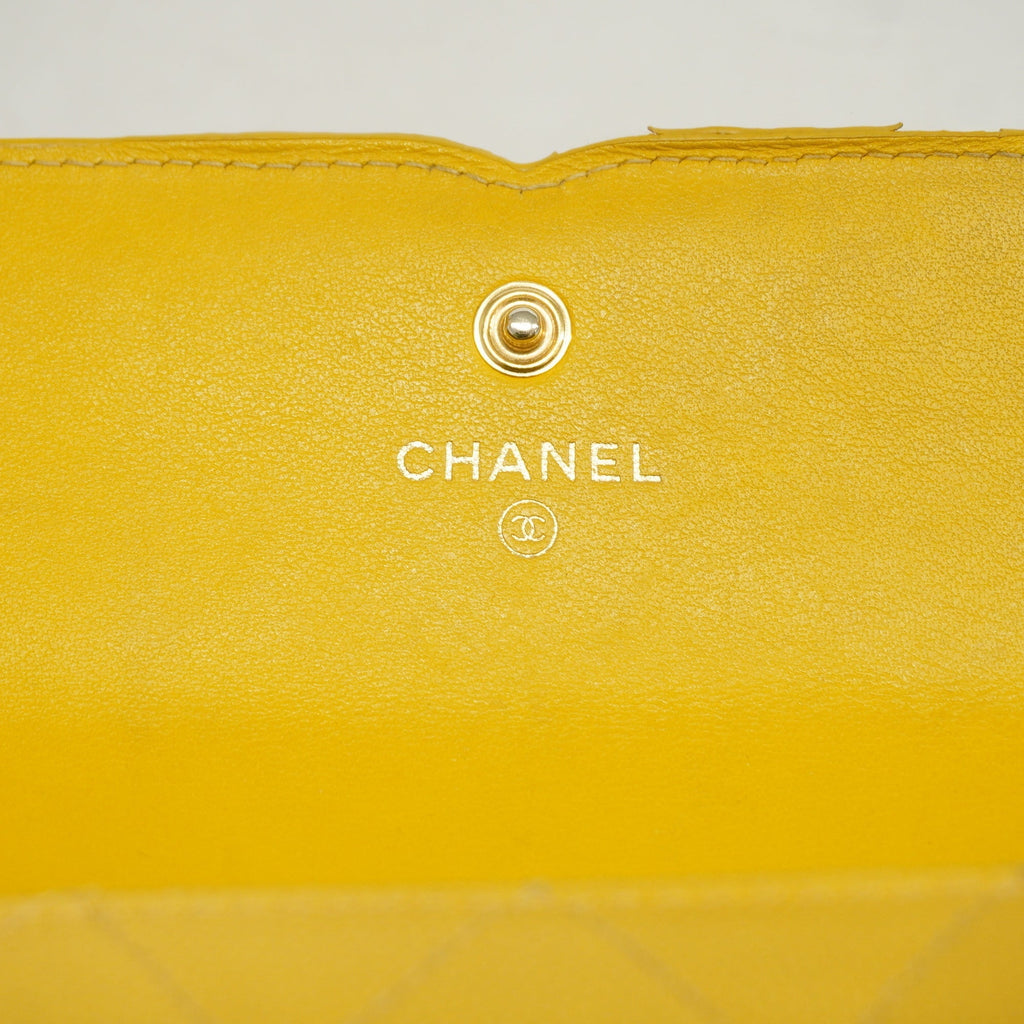 CHANEL  CC Filigree Gold Hardware Women's Caviar Leather Long Wallet Yellow