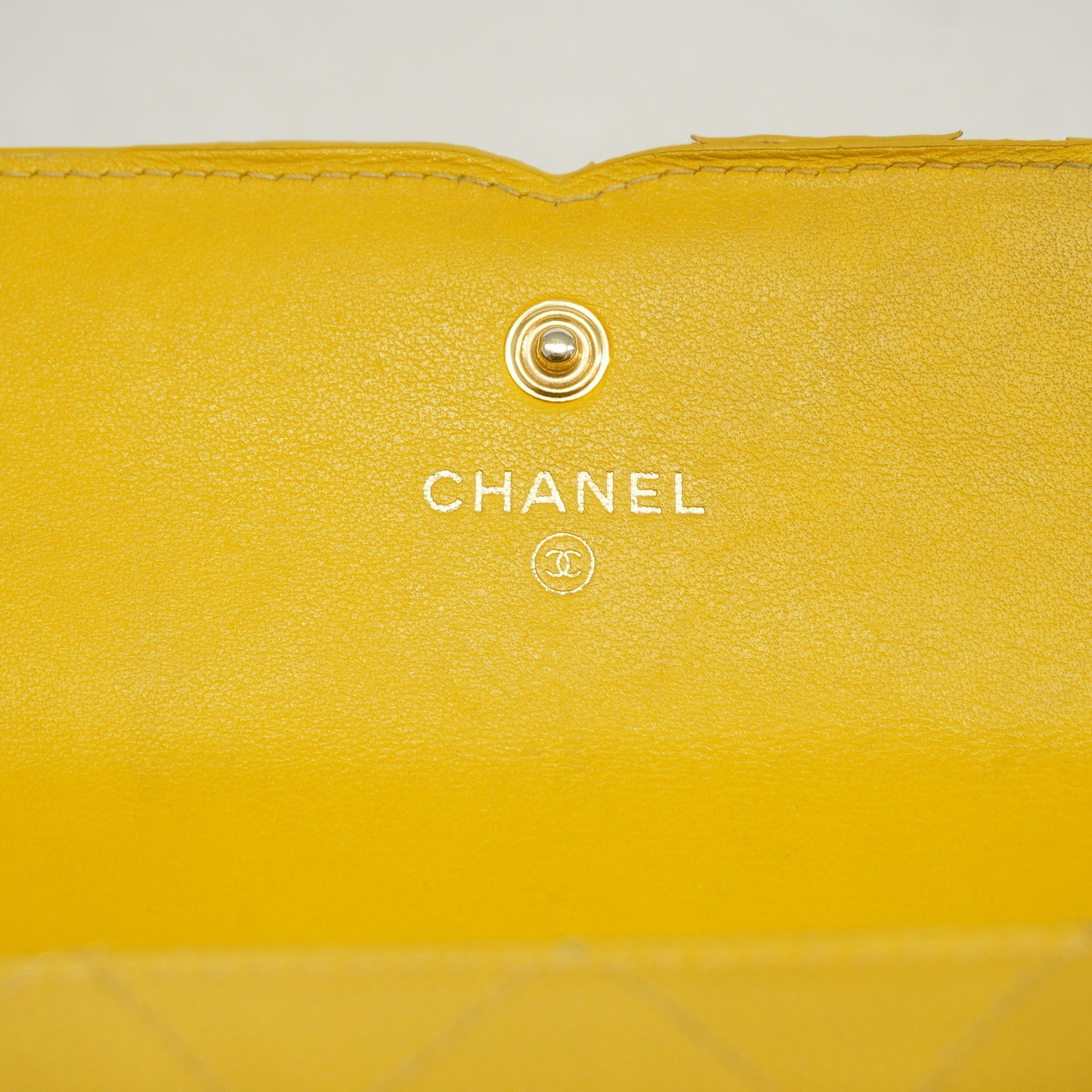CHANEL  CC Filigree Gold Hardware Women's Caviar Leather Long Wallet Yellow