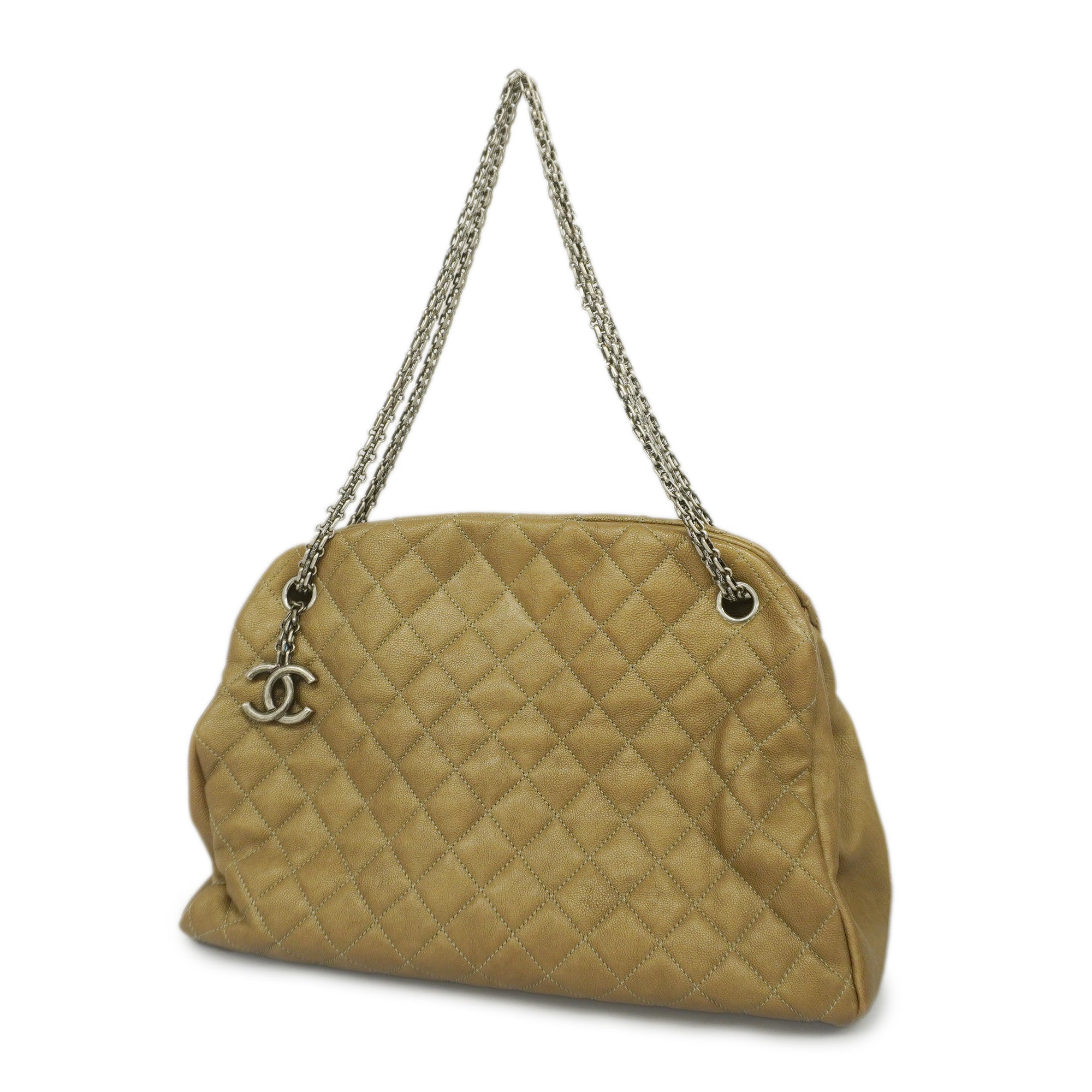 CHANELAuth  Matelasse Chain Shoulder Women's Leather Shoulder Bag Khaki