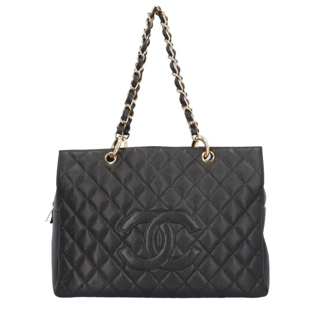 CHANEL chain matelasse shoulder bag caviar skin black ladies