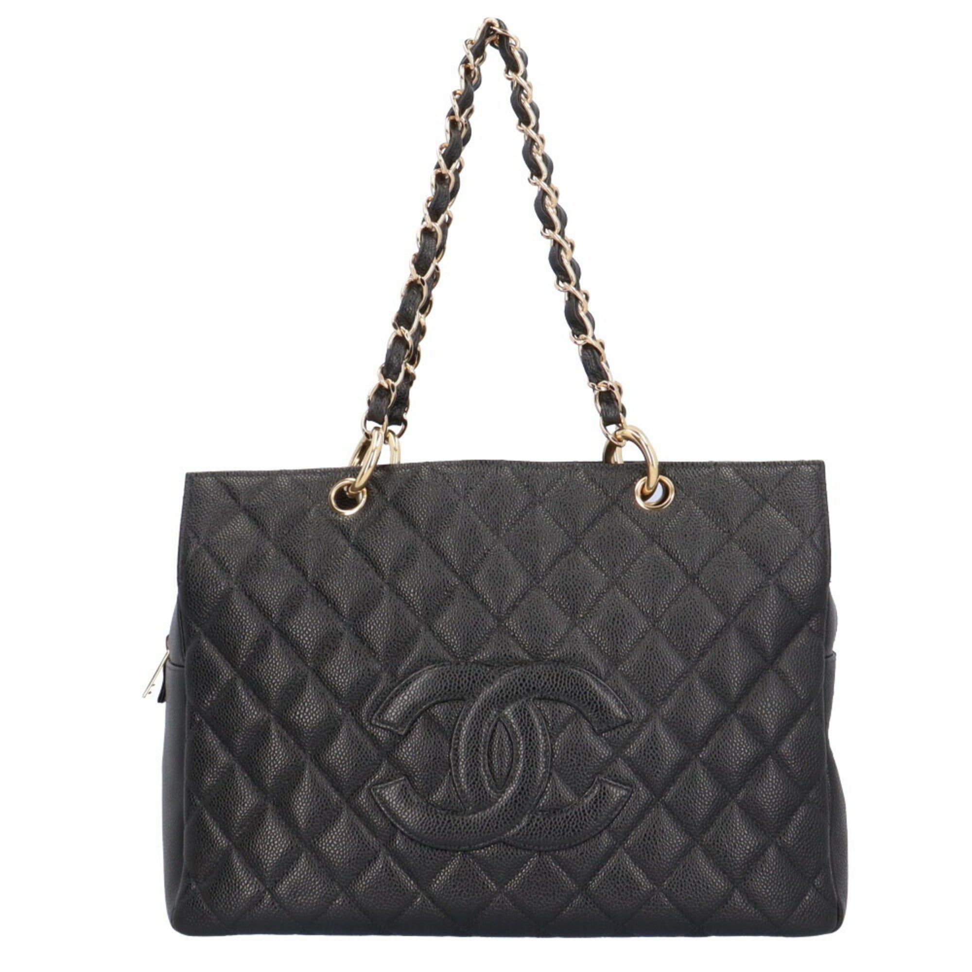 CHANEL chain matelasse shoulder bag caviar skin black ladies