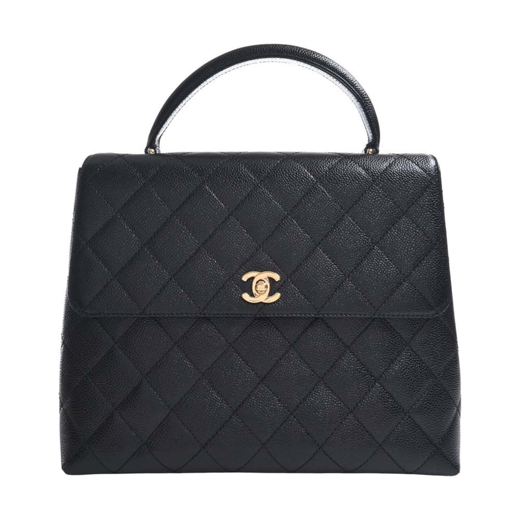 CHANEL Caviar Skin Matelasse Coco Mark Handbag Black Ladies