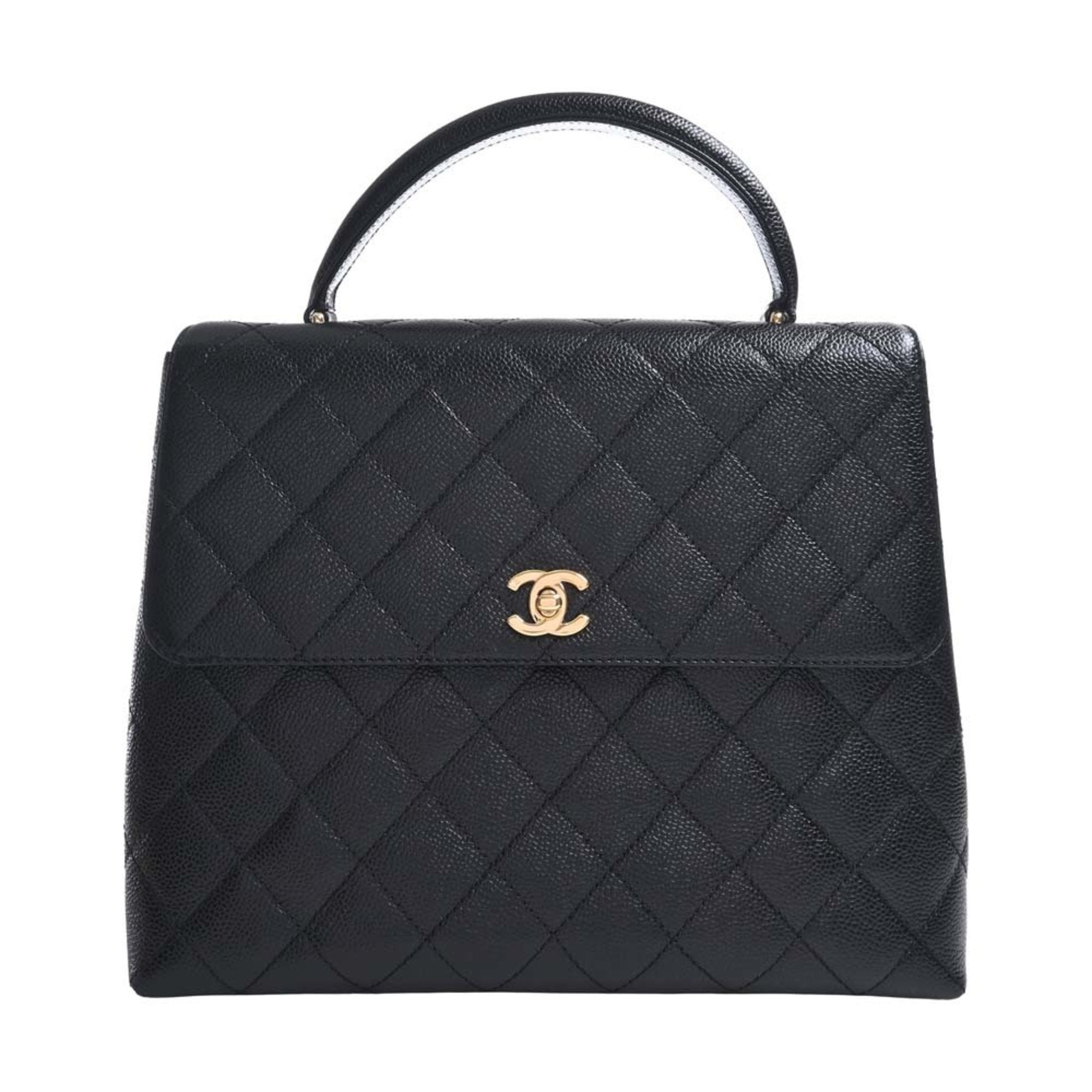 CHANEL Caviar Skin Matelasse Coco Mark Handbag Black Ladies