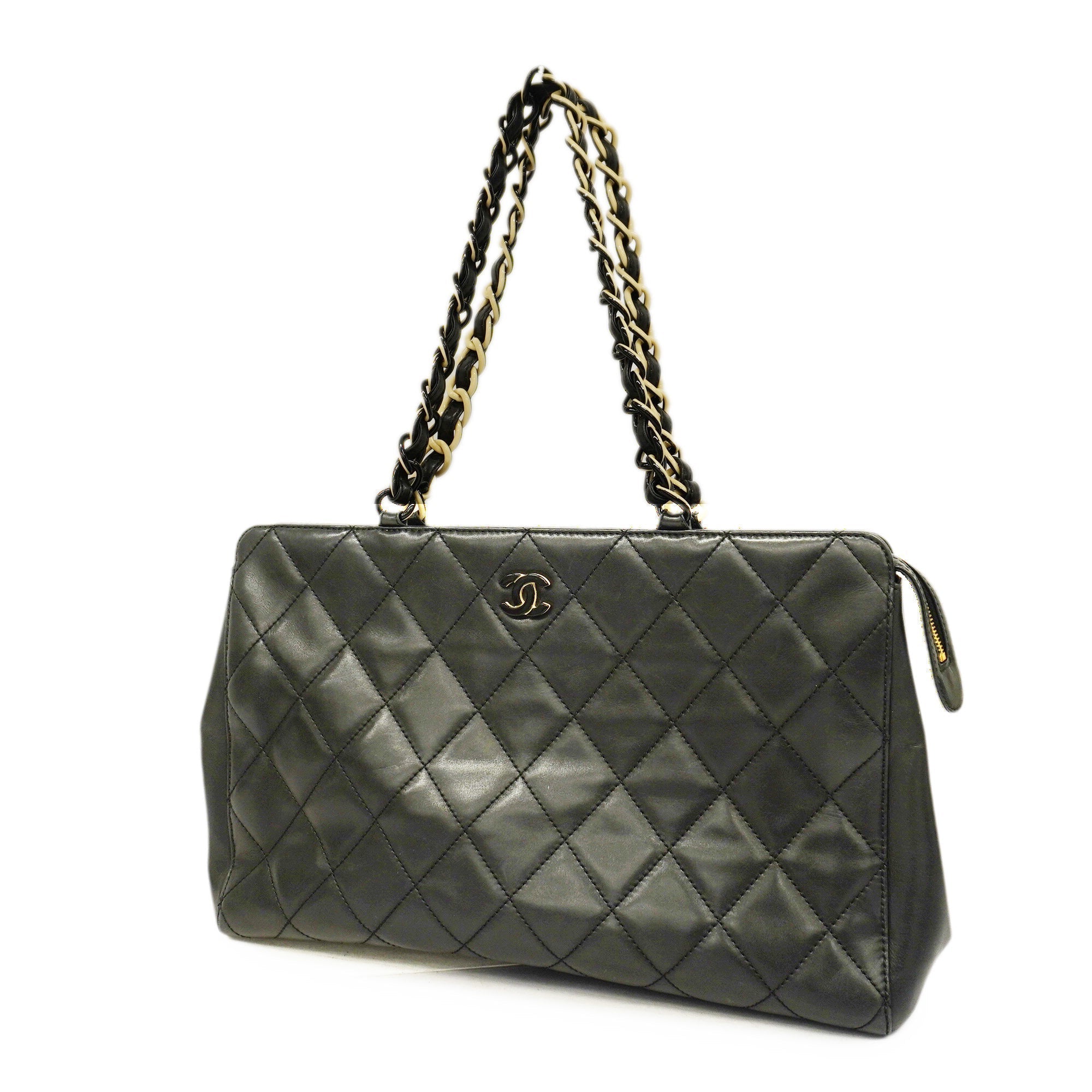 CHANELAuth  Matelasse Chain Shoulder Women's Leather Tote Bag Black