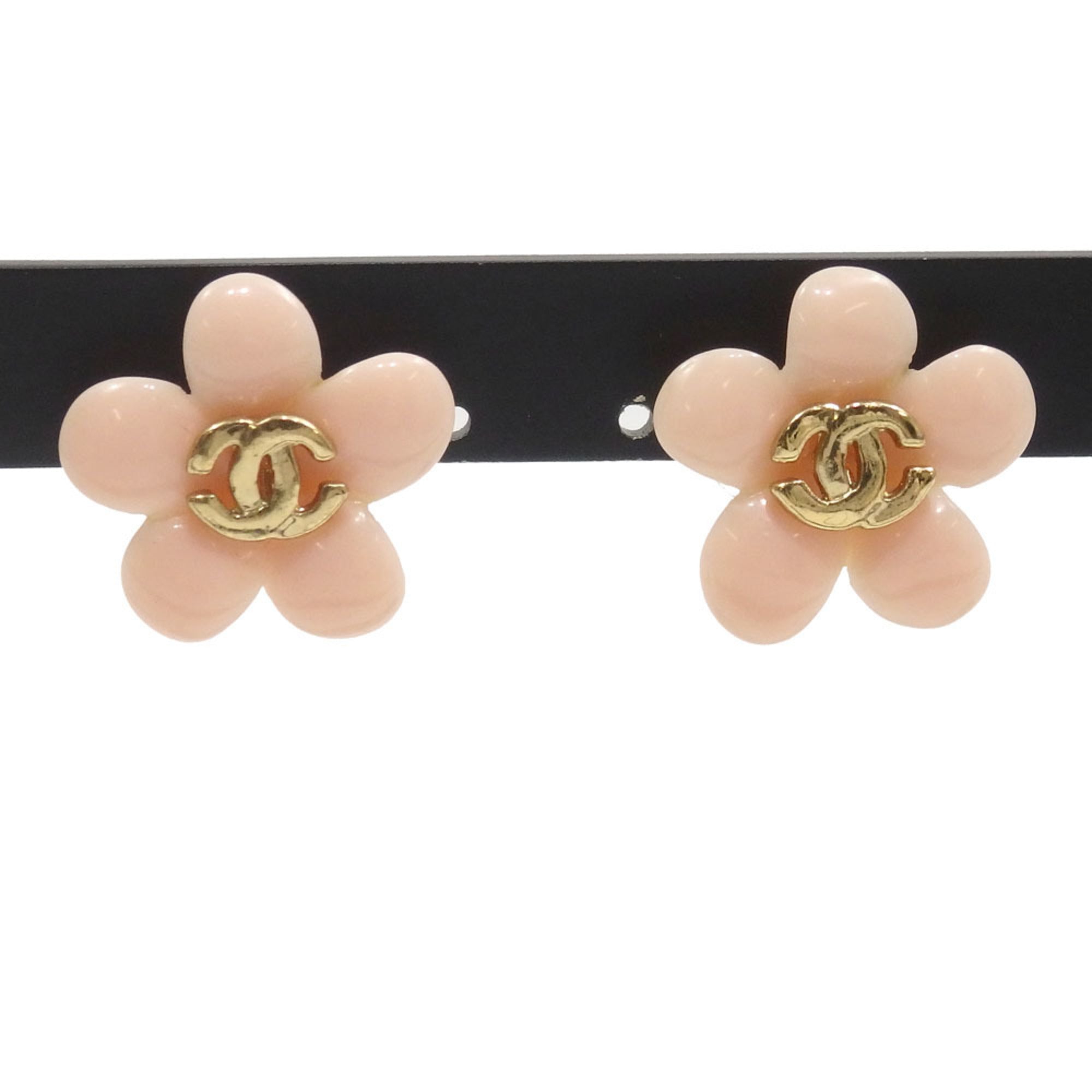 CHANEL Flower Motif Coco Mark Earrings Ladies GP Pink