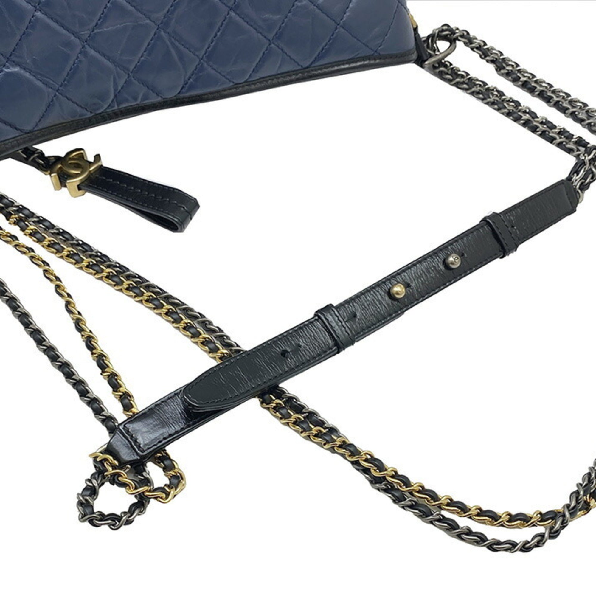 CHANEL Gabriel Chain Shoulder Bag Medium Hobo Leather Navy Black Aged Calf Women Men Unisex 4WAY