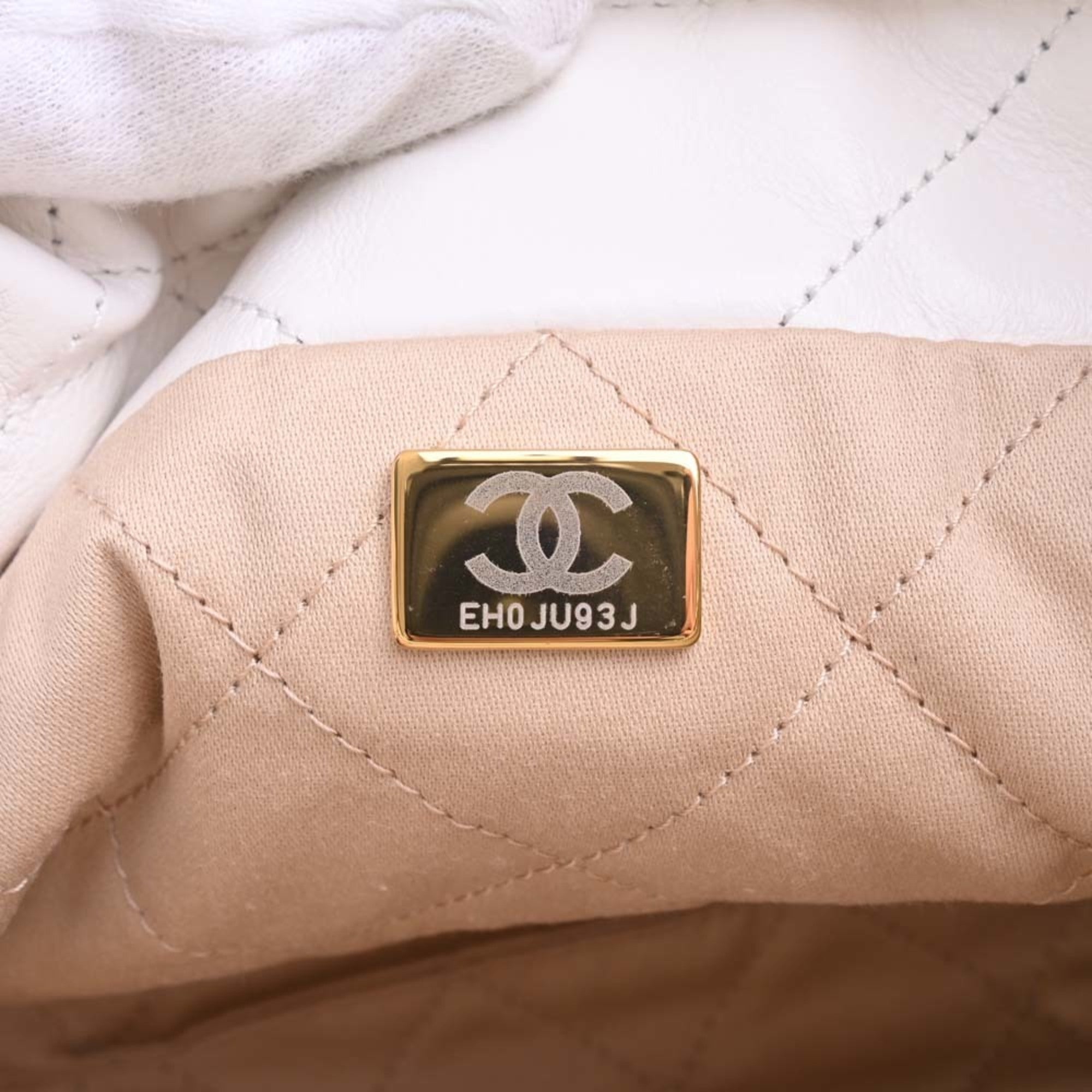 CHANEL Leather 22 Handbag Chain Shoulder Bag White Ladies