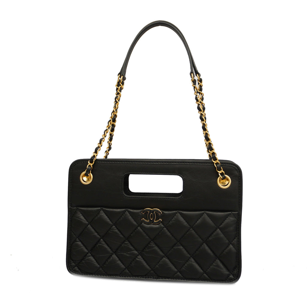 CHANEL  Matelasse Chain Shoulder Lambskin Women's Leather Shoulder Bag Black