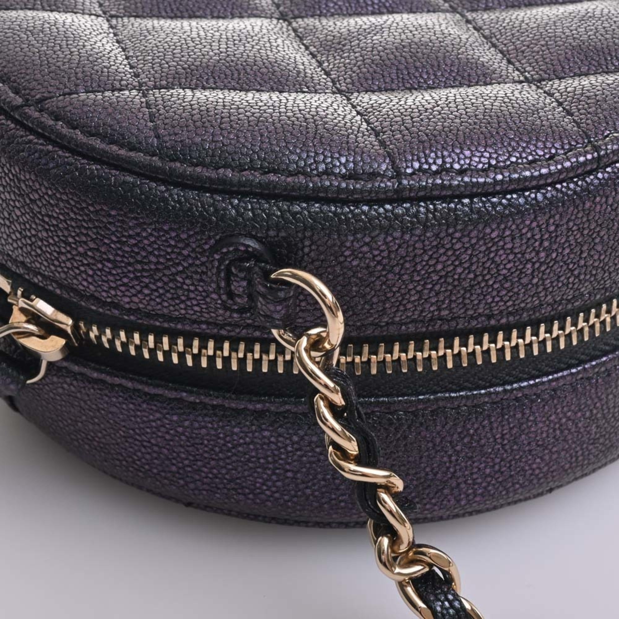 CHANEL Caviar Skin Matelasse Coco Mark Chain Shoulder Bag Metallic Women's