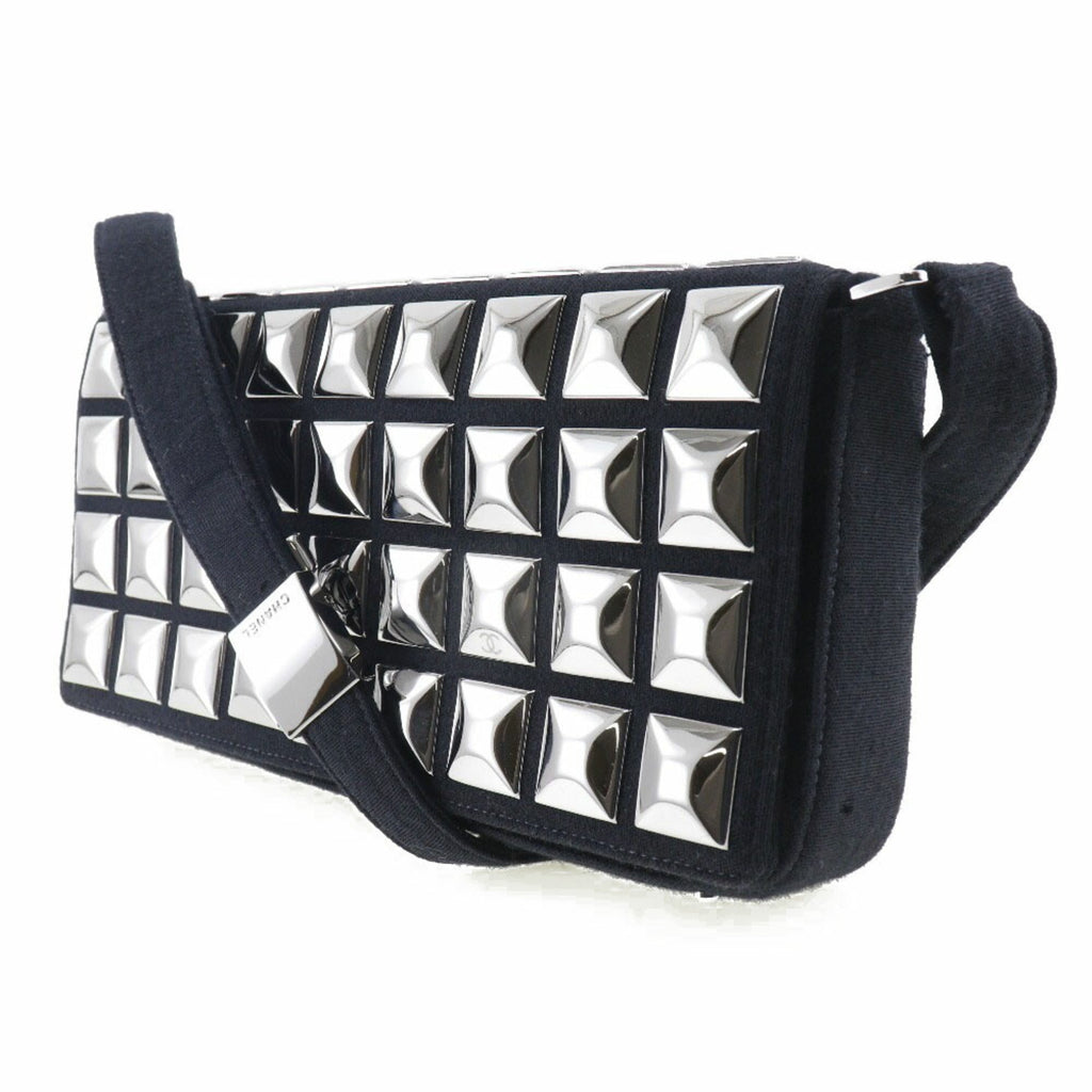 CHANEL ice cube shoulder bag chocolate bar cotton black ladies