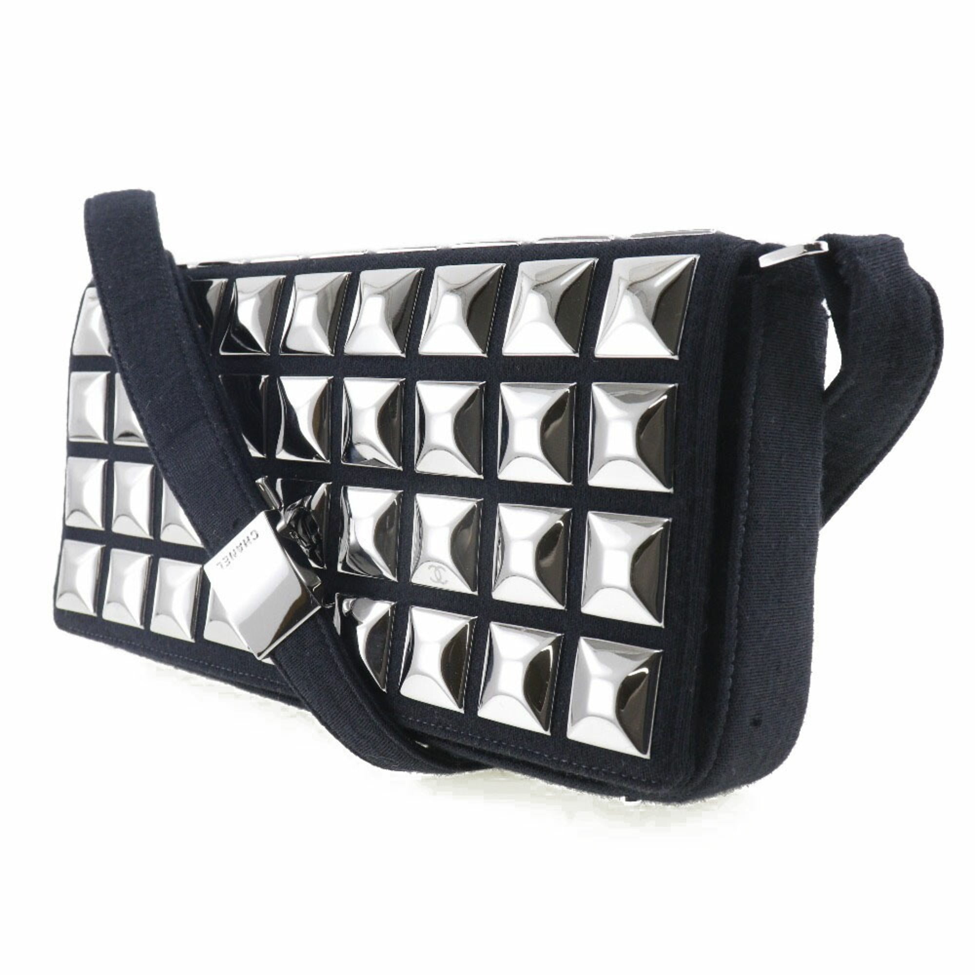 CHANEL ice cube shoulder bag chocolate bar cotton black ladies
