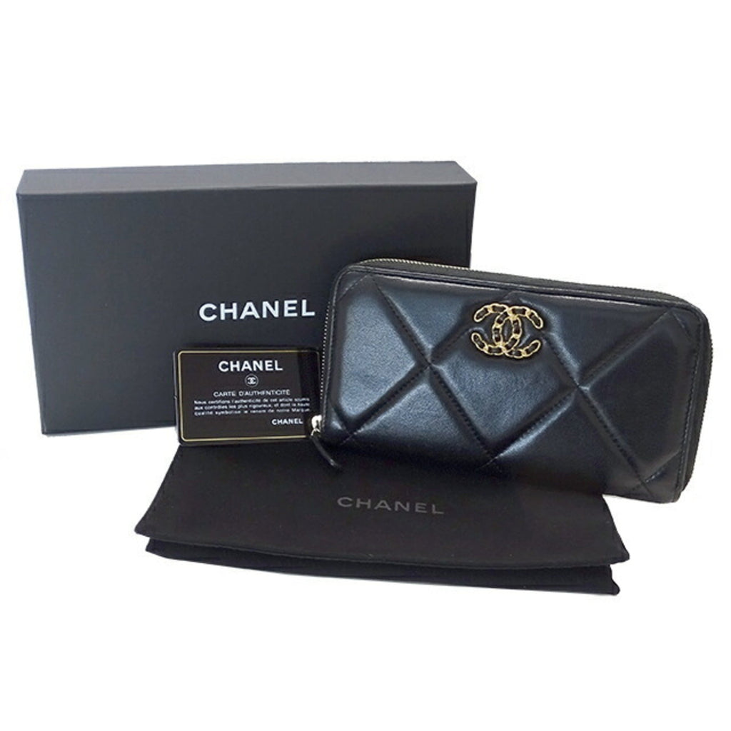 CHANEL wallet matelasse ladies long lambskin black