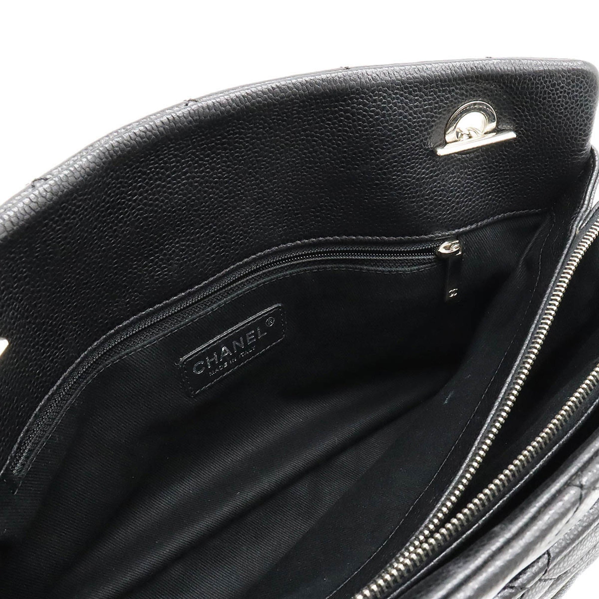 CHANEL Matelasse Coco Mark Chain Tote Bag Shoulder Caviar Skin Leather Black A67294