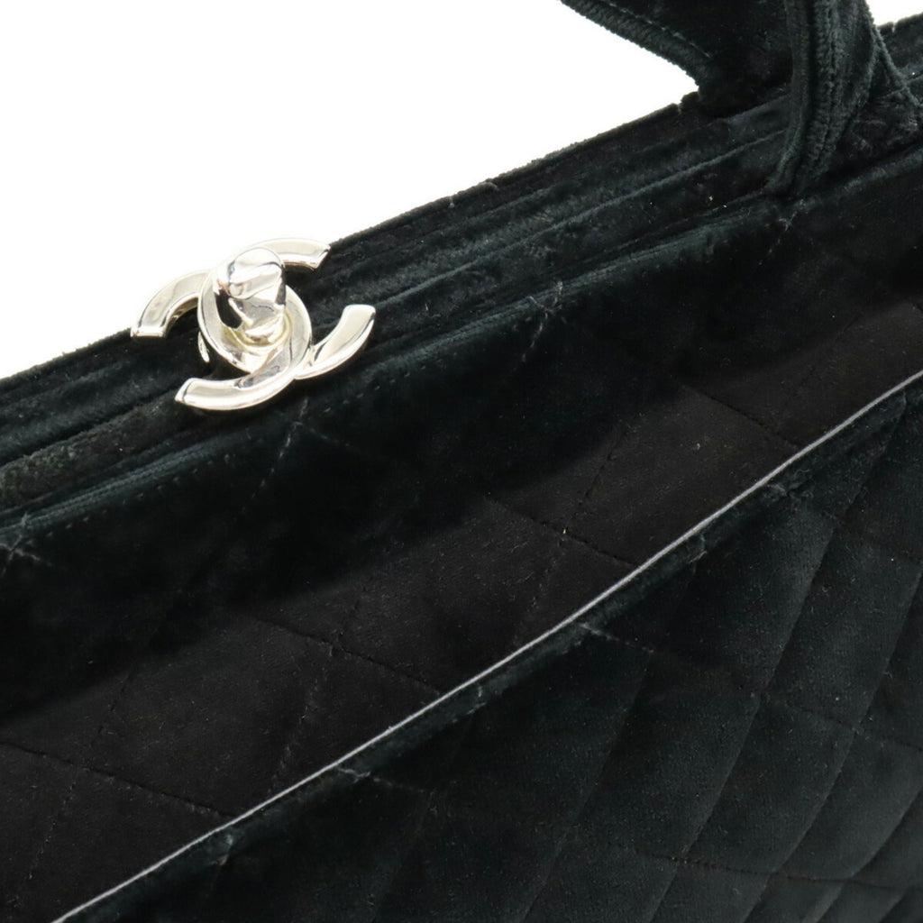 CHANEL Velor Matelasse Shoulder Bag Tote Black