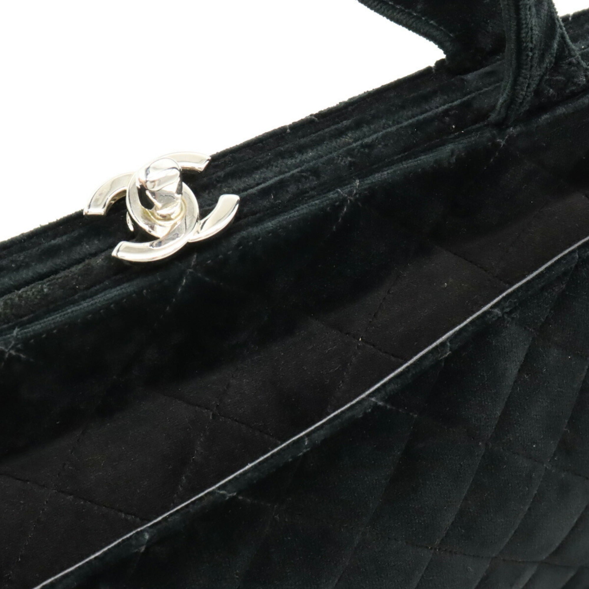 CHANEL Velor Matelasse Shoulder Bag Tote Black