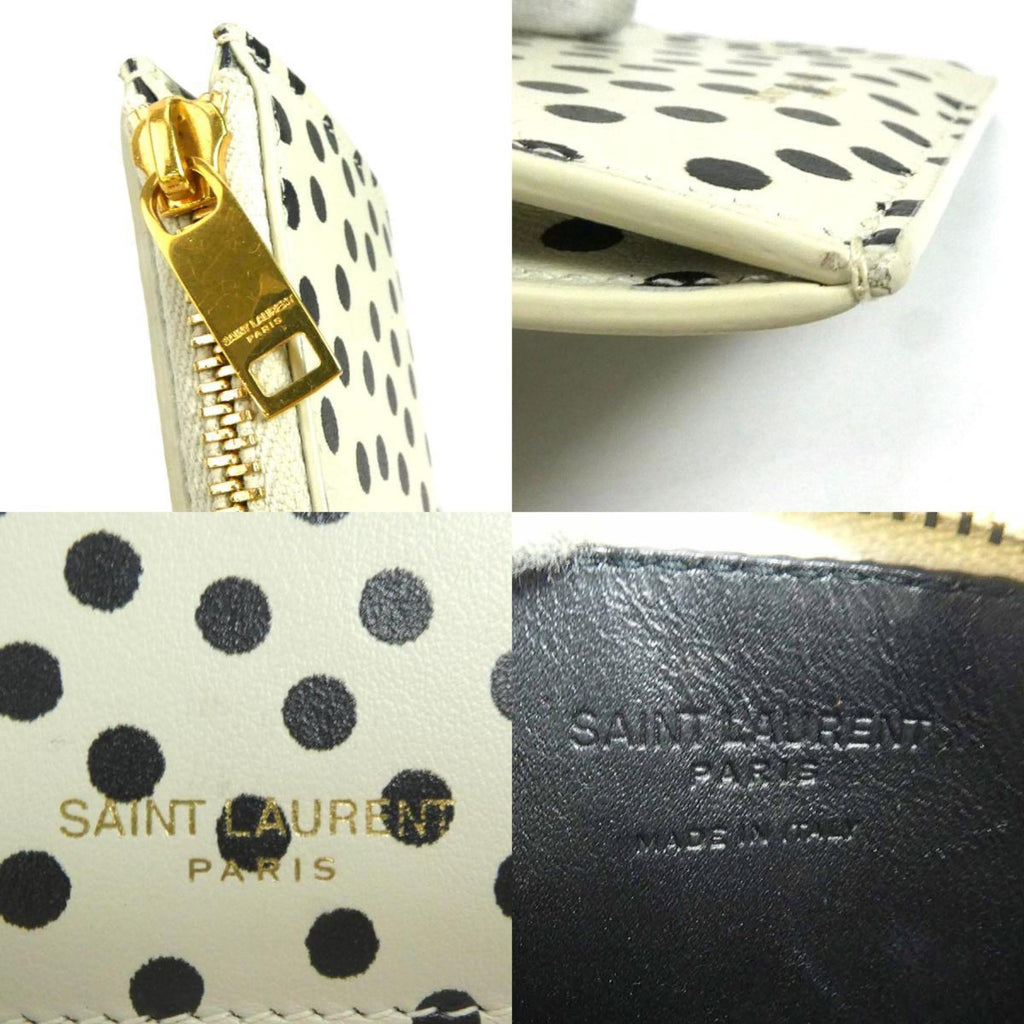 SAINT LAURENT Coin Case Leather Ivory x Black Gold Unisex 631992 55173f