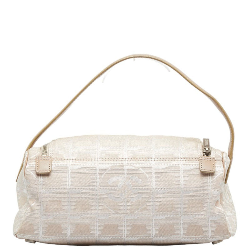CHANEL New Line Coco Mark Vanity Bag Handbag Beige Leather Nylon Jacquard Women's