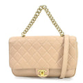 CHANEL Diagonal Shoulder Bag Cocomark Matrasse Caviar Skin Leather Beige Gold Unisex 99540a