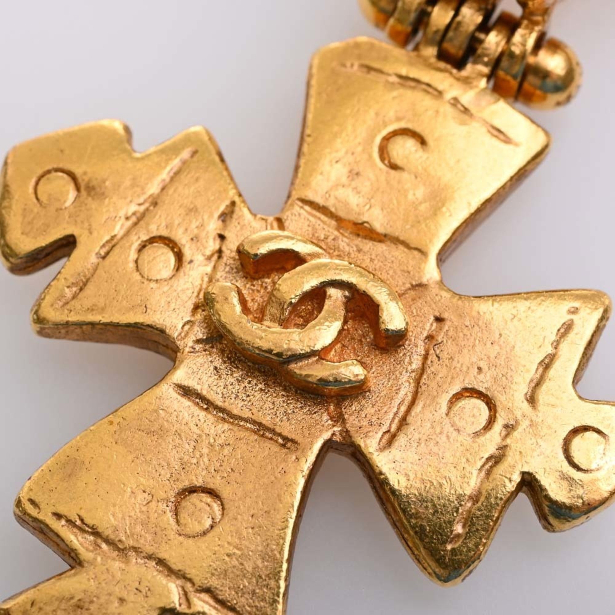 CHANEL Cross Motif Coco Mark Brooch Gold Ladies