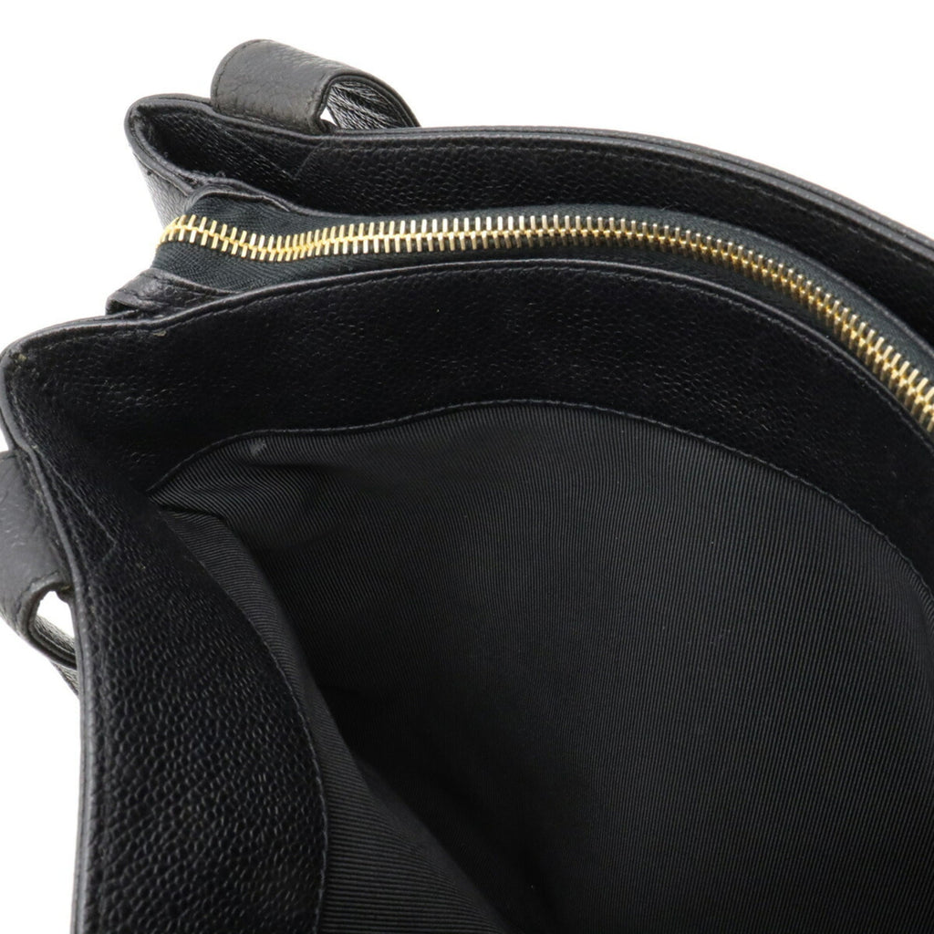 CHANEL tote bag shoulder caviar skin leather black