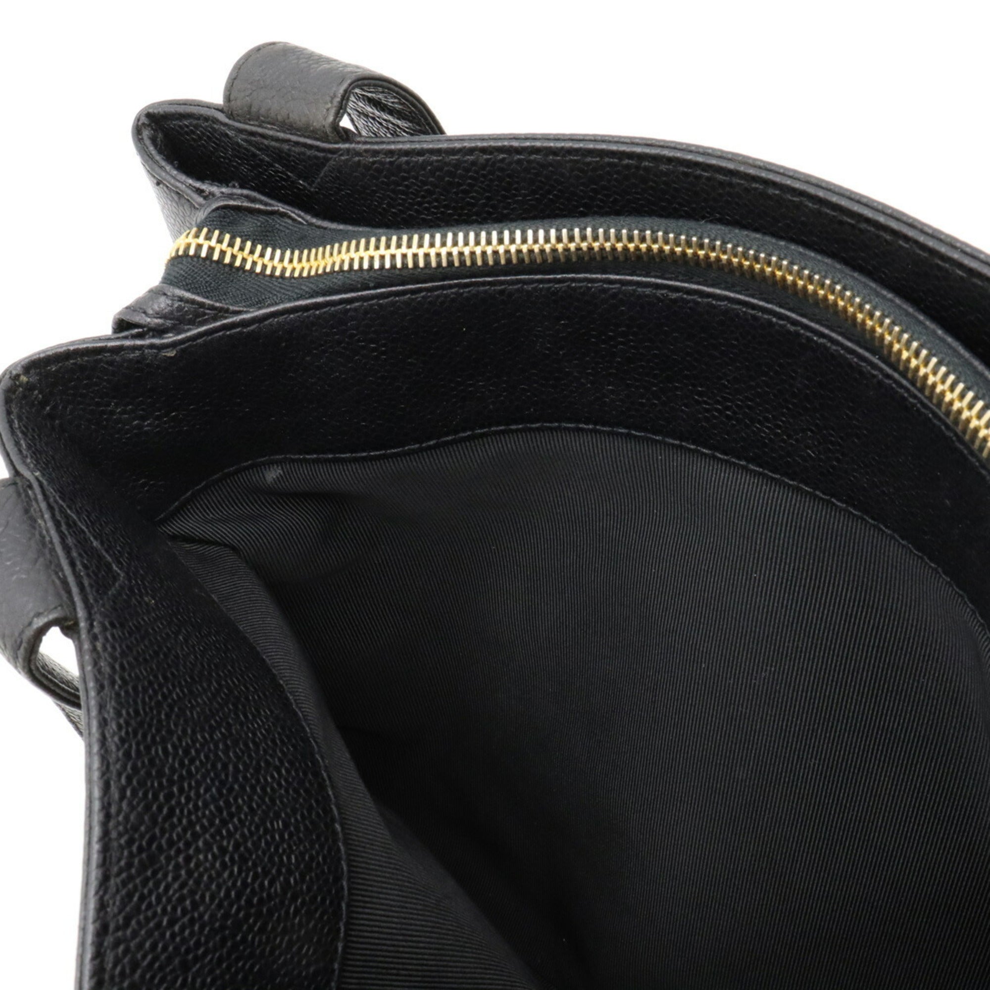 CHANEL tote bag shoulder caviar skin leather black
