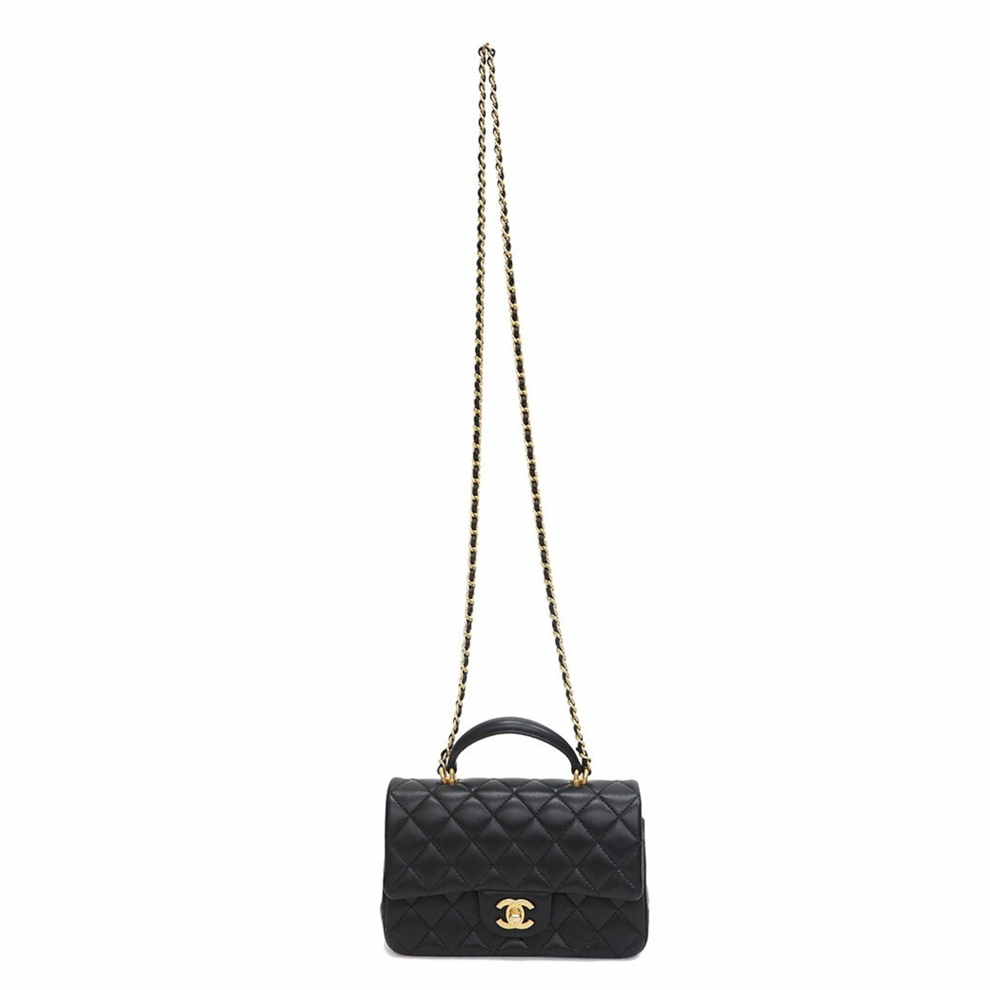 Chanel flap bag lambskin matelasse black shoulder ladies