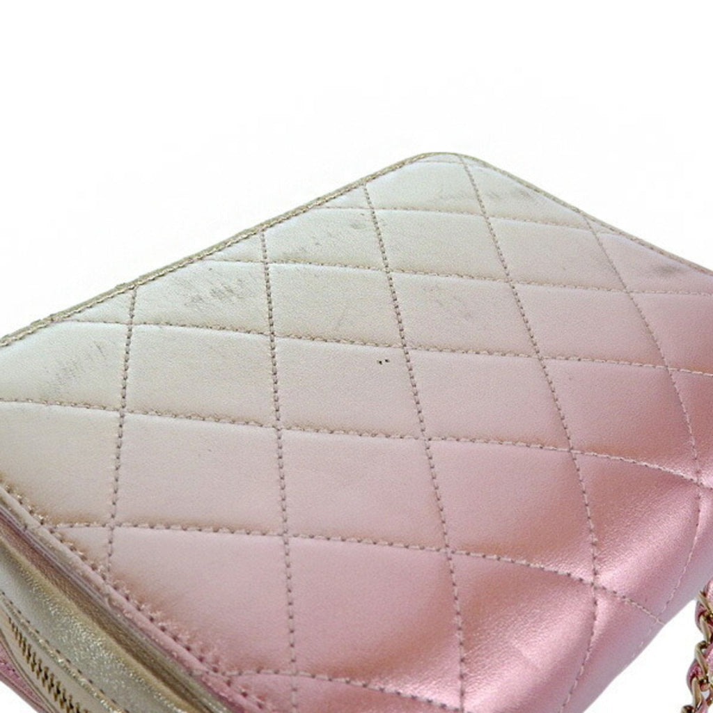 CHANEL Leather Matelasse Coco Mark Chain Shoulder Bag Metallic Pink Ladies