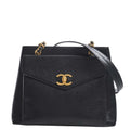 CHANEL Caviar Skin Coco Mark Chain Tote Bag Black Ladies