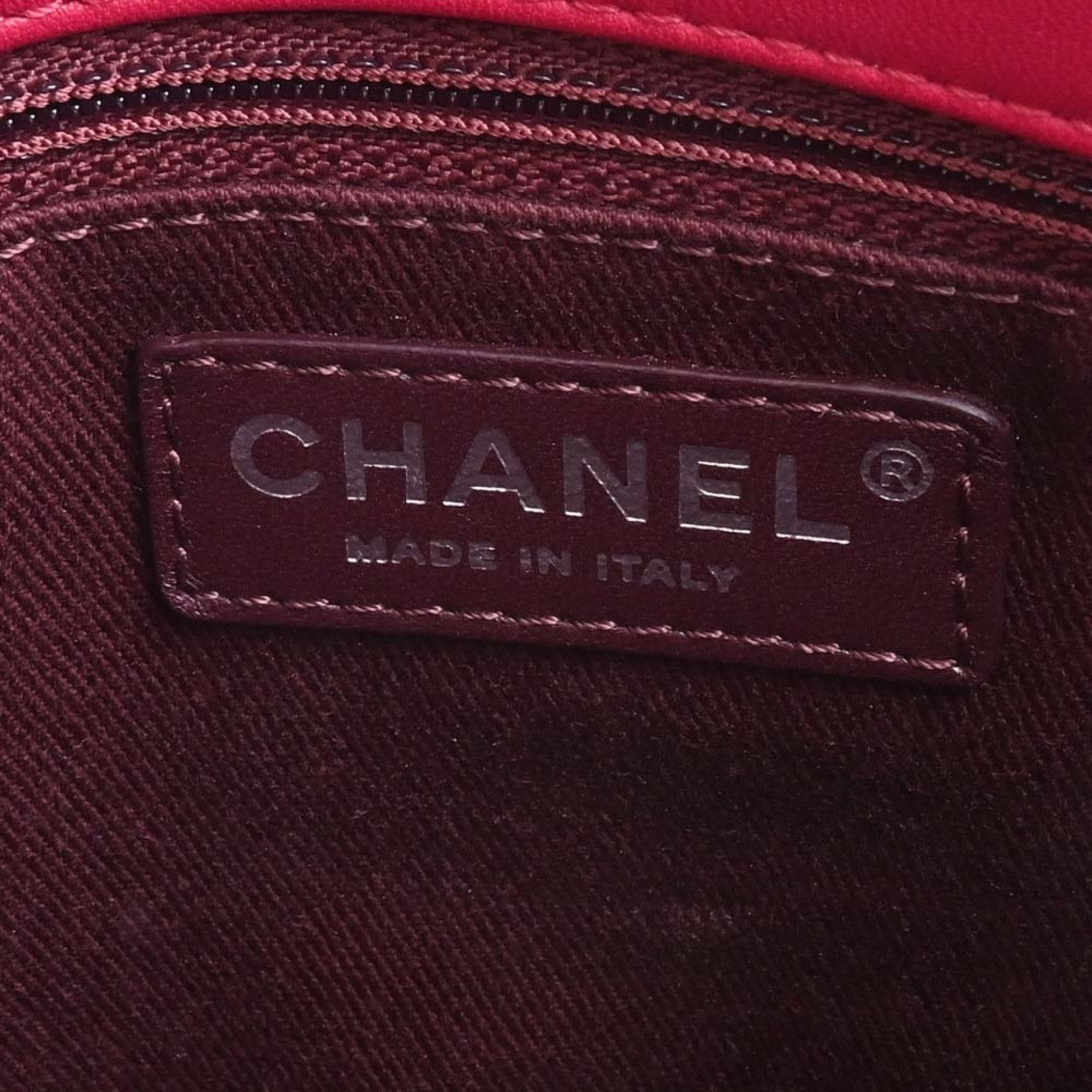 CHANEL Lambskin Matelasse Coco Mark Chain Shoulder Bag Red Ladies
