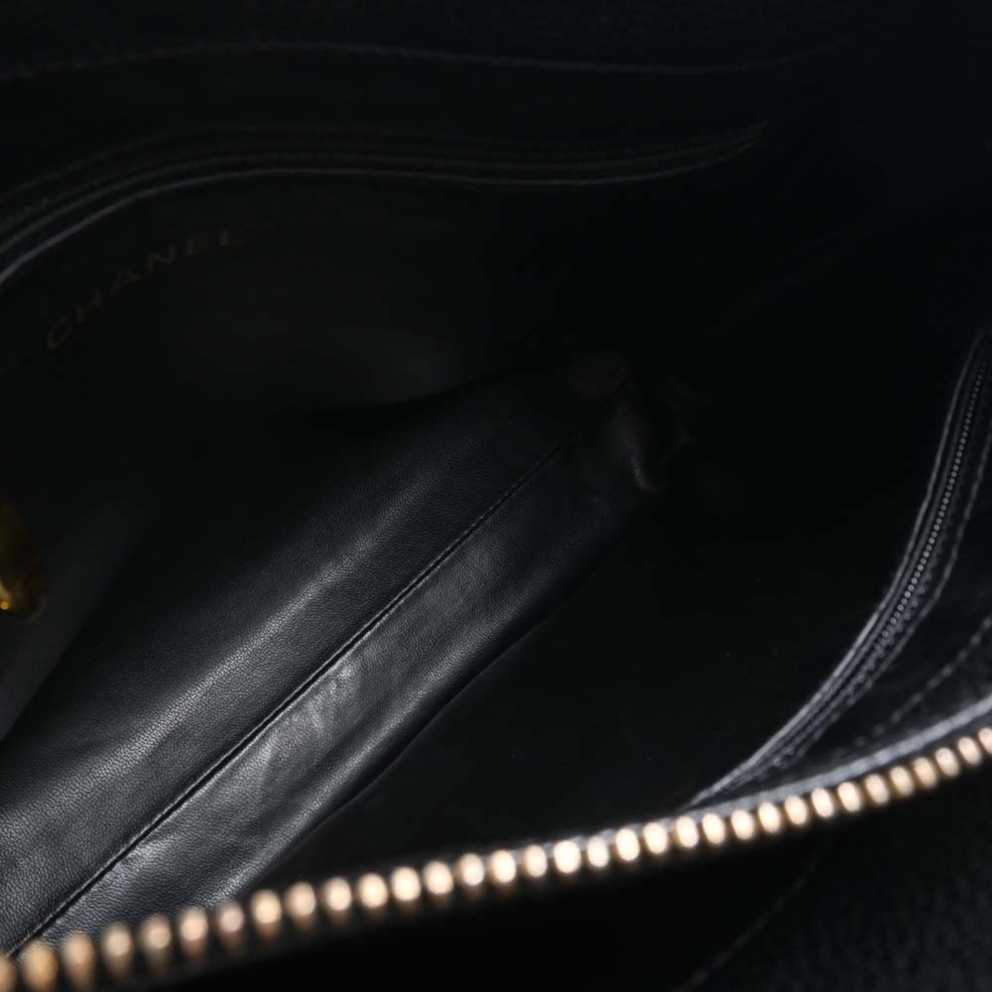 CHANEL Caviar Skin Coco Mark Chain Tote Bag Black Ladies