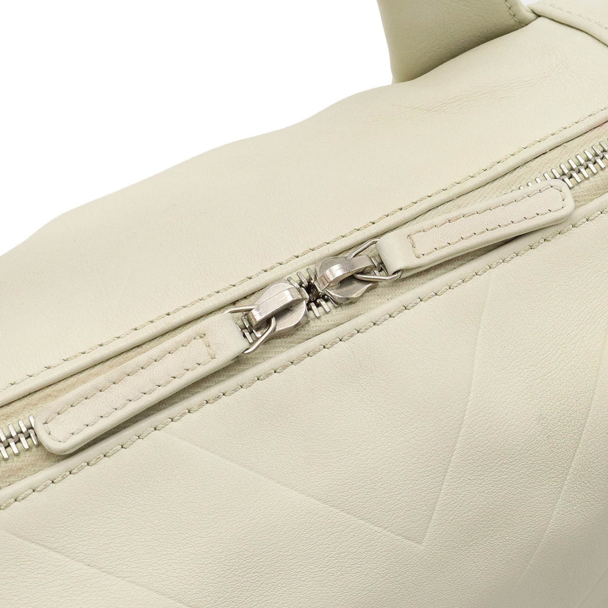 CHANEL Chevron V stitch here mark Boston bag handbag leather ivory A91136