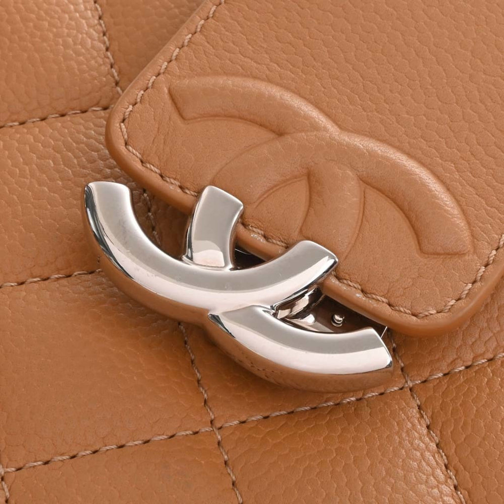 CHANEL Caviar Skin Matelasse Coco Mark Handbag Brown Women's