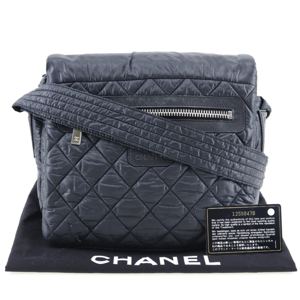 CHANEL Chocolate Bar Shoulder Bag Cococoon Nylon x Leather Made in France Black Crossbody Zipper bar Ladies