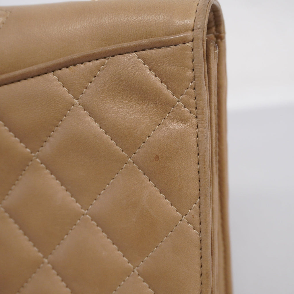 CHANELAuth  Matelasse Chain Shoulder Lambskin Women's Leather Shoulder Bag Beige