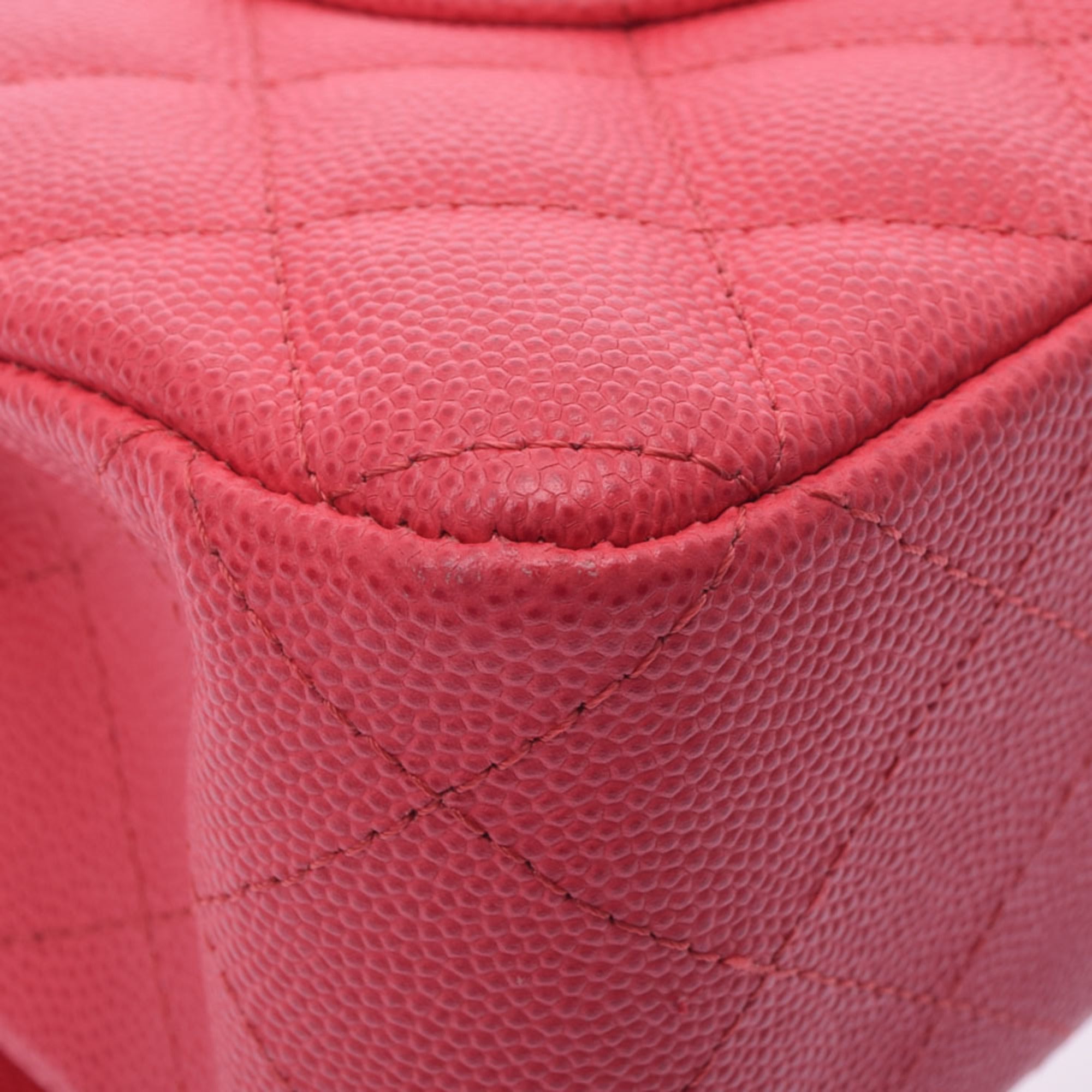 Chanel matelasse W flap chain shoulder 25.5cm pink ladies caviar skin bag