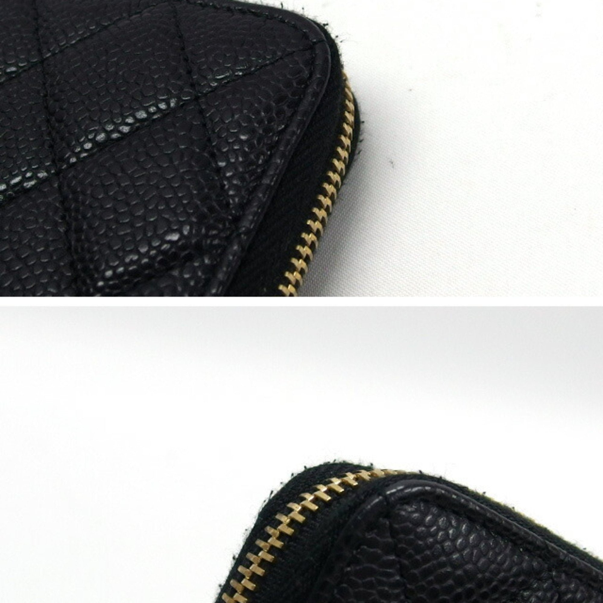 CHANEL Matelasse round long wallet caviar skin
