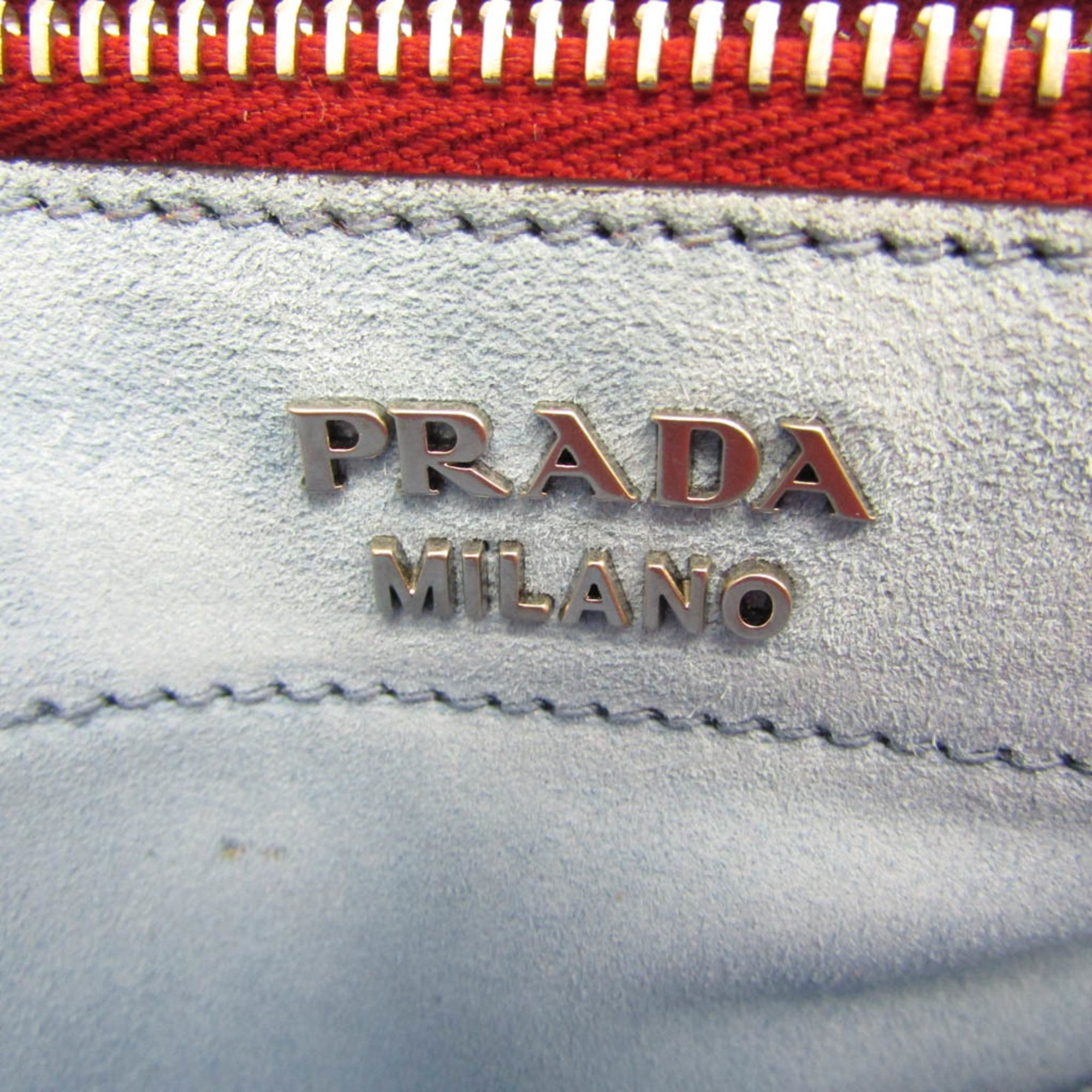 PRADA Etiquette Studs 1BH077 Women's Leather Shoulder Bag Red Color