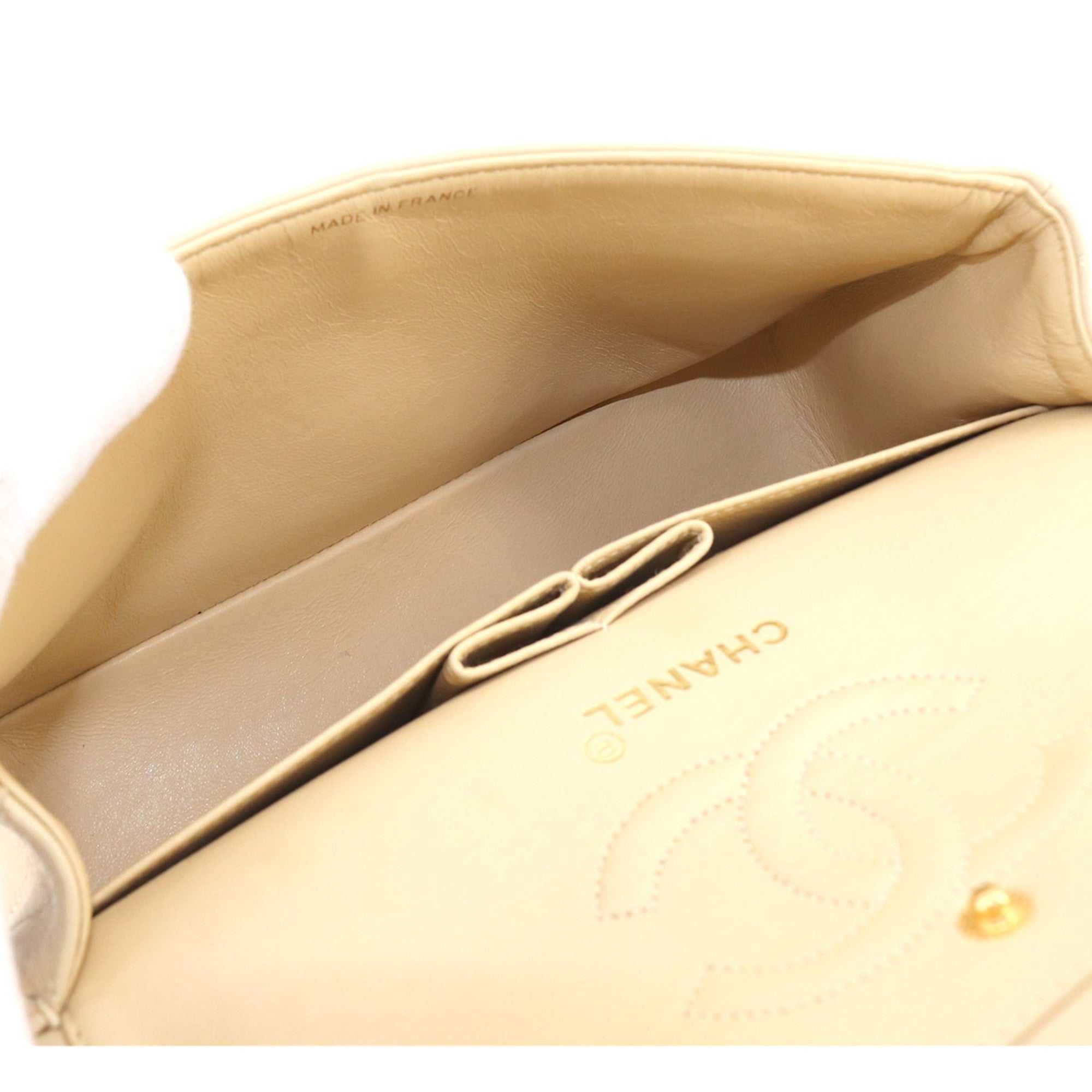 CHANEL Matelasse 23 Chain Shoulder Bag Leather Beige A01113 Vintage Coco Mark Gold Hardware