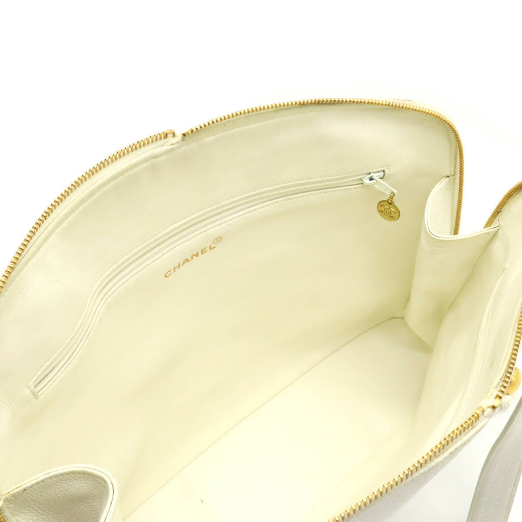 CHANEL Coco Ball Mark Tote Bag Shoulder Caviar Skin Leather White
