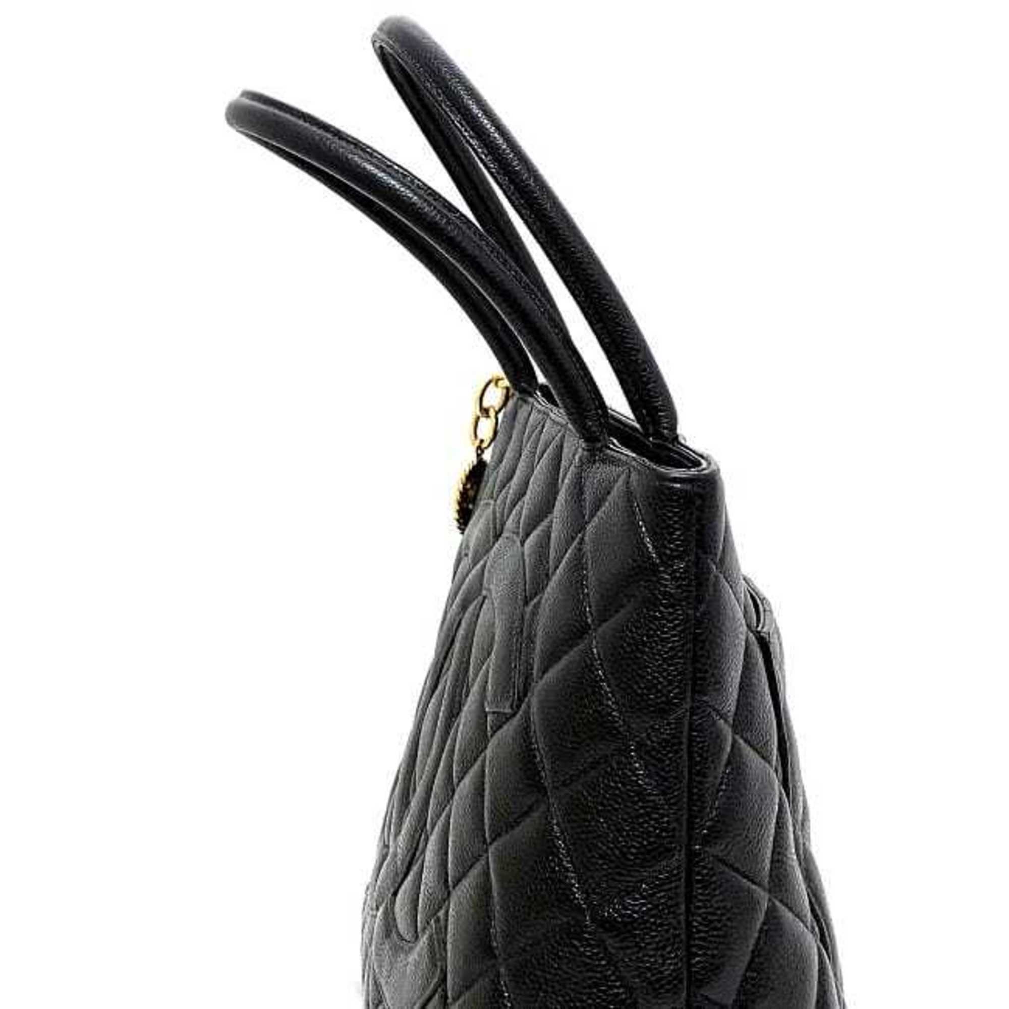 CHANEL reprint tote black gold A01804 bag leather caviar skin No. 5  coco mark quilting stitch