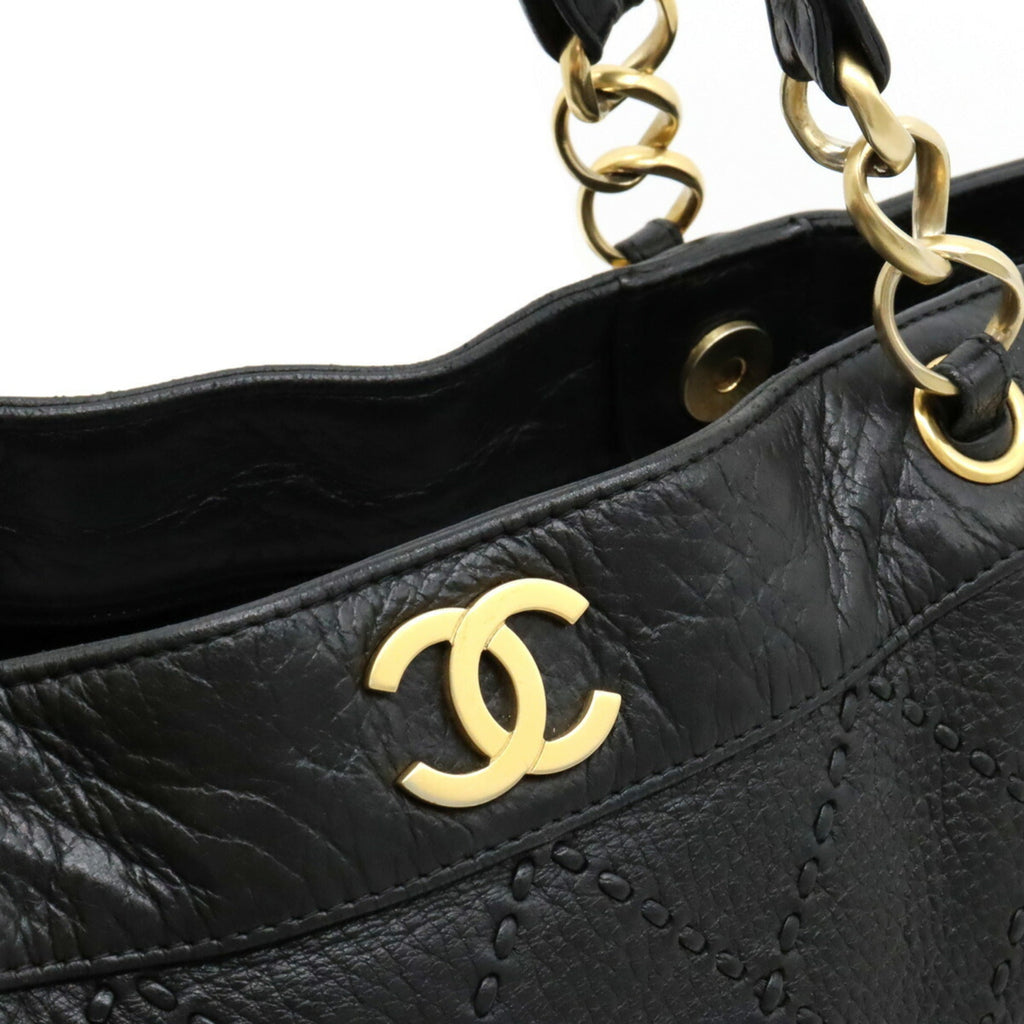 CHANEL Ultra Stitch Coco Mark Tote Bag Shoulder Chain Leather Black