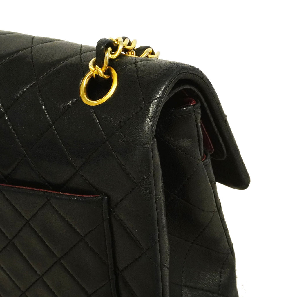 Chanel Matelasse W Flap W Chain Women's Leather Shoulder Bag Black