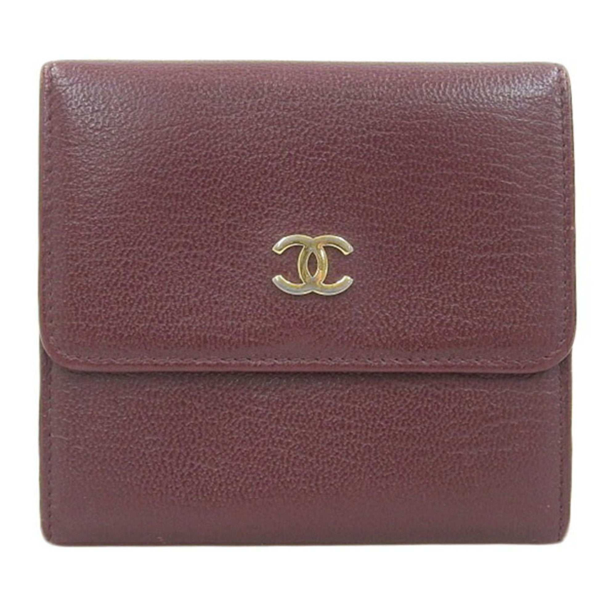 CHANEL Leather Cocomark Trifold Wallet Bordeaux Ladies