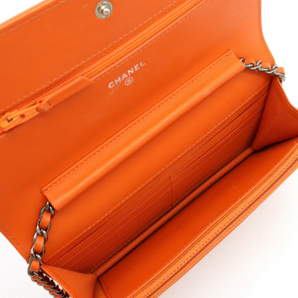CHANEL Coco Mark Chain Shoulder Bag Patent Leather Enamel Orange 8654