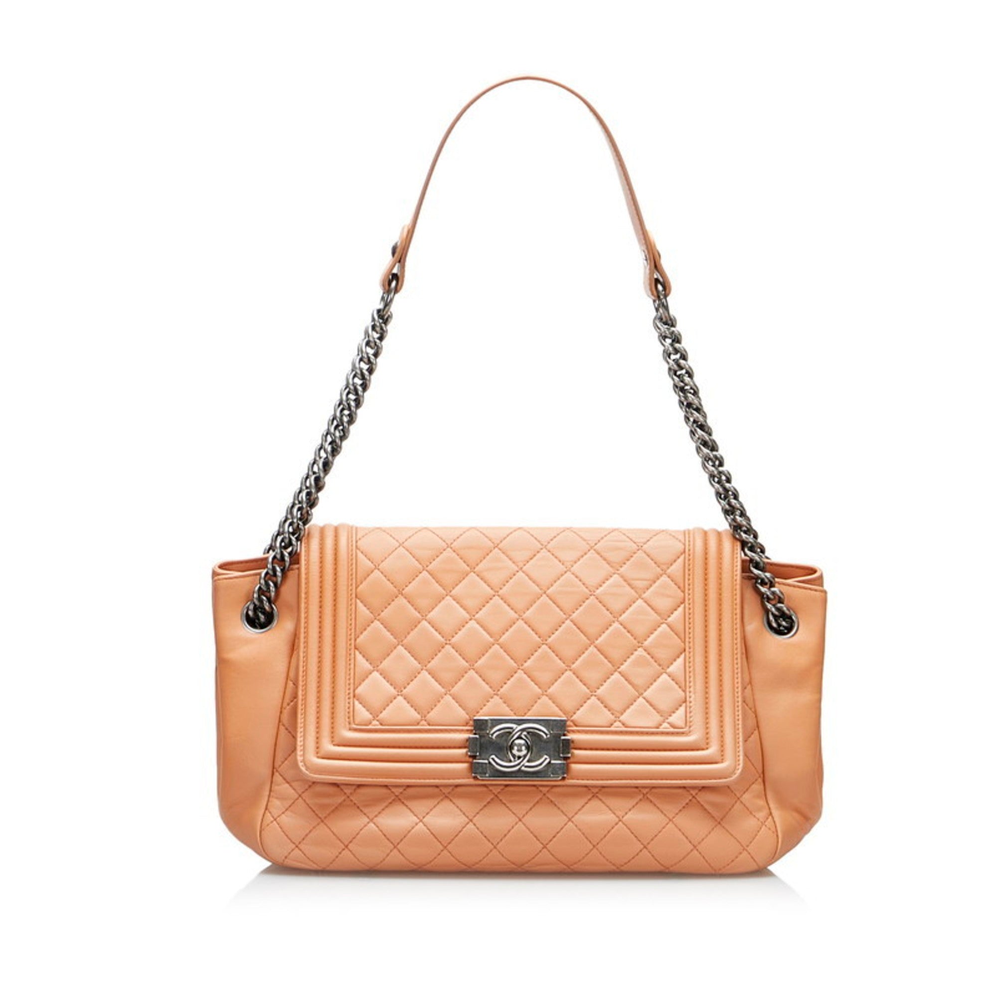 CHANEL Boy Coco Mark One Shoulder Bag Handbag Salmon Pink Leather Ladies