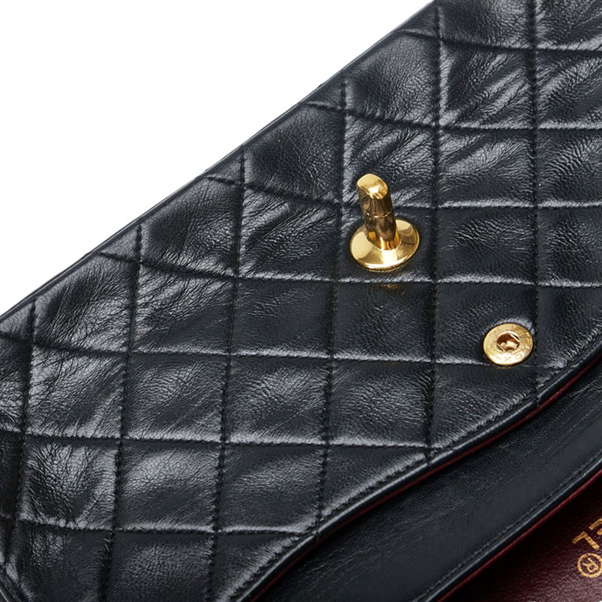 CHANEL matelasse 25 double flap chain shoulder bag black leather ladies